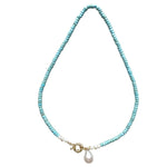 Elegant Green Copper Turquoise Pearl Pendant Necklace