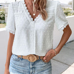 Eloise | White Lace Trim V-Neck Blouse
