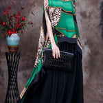 Fashion Green Leopard Print Low High Design Chiffon UPF 50+ Top Batwing Sleeve