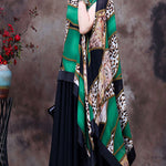 Fashion Green Leopard Print Low High Design Chiffon UPF 50+ Top Batwing Sleeve