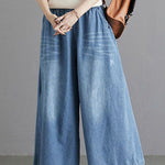Fine Blue Regular Pockets Straight Fall Denim Pants