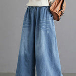 Fine Blue Regular Pockets Straight Fall Denim Pants