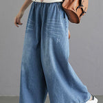 Fine Blue Regular Pockets Straight Fall Denim Pants