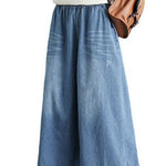 Fine Blue Regular Pockets Straight Fall Denim Pants