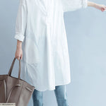 Fine White Pockets Button side open Fall Shirt Long sleeve