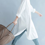 Fine White Pockets Button side open Fall Shirt Long sleeve