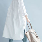Fine White Pockets Button side open Fall Shirt Long sleeve