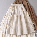 Fitted Beige Hollow Out Wrinkled Fall Patchwork Skirts