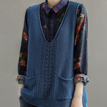 Fitted Mulberry V Neck Hollow Out Pockets Fall Knit Sleeveless Waistcoat