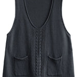 Fitted Mulberry V Neck Hollow Out Pockets Fall Knit Sleeveless Waistcoat