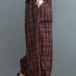 Fitted Red Plaid Pockets lantern Pants Winter