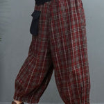 Fitted Red Plaid Pockets lantern Pants Winter