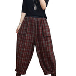 Fitted Red Plaid Pockets lantern Pants Winter