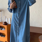 French Blue Peter Pan Collar Patchwork Denim Shirts Dress Spring