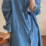 French Blue Peter Pan Collar Patchwork Denim Shirts Dress Spring