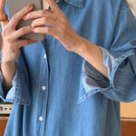 French Blue Peter Pan Collar Patchwork Denim Shirts Dress Spring