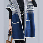 French Blue hooded Casual side open Short Sleeve Fall Knit sweaters Coat