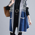 French Blue hooded Casual side open Short Sleeve Fall Knit sweaters Coat
