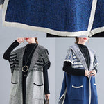 French Blue hooded Casual side open Short Sleeve Fall Knit sweaters Coat