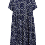 French Navy Exra Large Hem Print Dresses Cotton Linen Summer