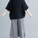 French black cotton blended clothes For Women stylish Fabrics o neck Batwing Sleeve patchwork loose Summer tops