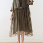 French Tea Green Tull Maxi dresses patchwork chiffon Summer Dress