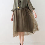 French Tea Green Tull Maxi dresses patchwork chiffon Summer Dress