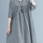French o neck lantern sleeve clothes For Women pattern black Plaid Dresses summer
