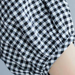 French o neck lantern sleeve clothes For Women pattern black Plaid Dresses summer