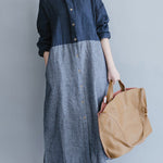 French patchwork cotton Wardrobes Fitted Work blue striped cotton robes Dress spring