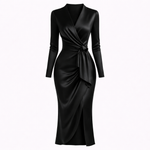 Elise Fairfax | Satin Wrap Midi Dress in Burgundy Red For Women