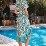 Zeagoo Women's Bohemian Floral Tie Front V Neck Midi Dresses