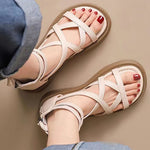 Green Sandals Platform Faux Leather Handmade Splicing Cross Strap