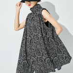 Handmade Black Oversized Print Cotton Shirts Sleeveless