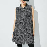 Handmade Black Oversized Print Cotton Shirts Sleeveless