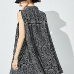 Handmade Black Oversized Print Cotton Shirts Sleeveless