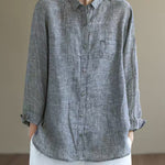 Handmade Grey PeterPan Collar Button Fall Blouses Long sleeve