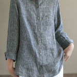 Handmade Grey PeterPan Collar Button Fall Blouses Long sleeve