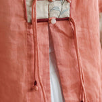 Handmade Orange Deep V Neck Patchwork Cotton Linen Shirt Bracelet Sleeve