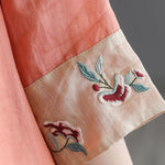 Handmade Orange Deep V Neck Patchwork Cotton Linen Shirt Bracelet Sleeve