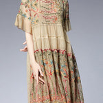 Handmade Pink Print Chiffon Rufflesflare Sleeve Summer Mid Dress