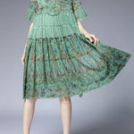 Handmade Pink Print Chiffon Rufflesflare Sleeve Summer Mid Dress