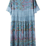 Handmade Pink Print Chiffon Rufflesflare Sleeve Summer Mid Dress