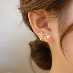 Handmade White Zircon Floral Pearl Hoop Earrings