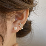 Handmade White Zircon Floral Pearl Hoop Earrings