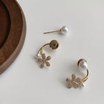 Handmade White Zircon Floral Pearl Hoop Earrings