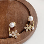 Handmade White Zircon Floral Pearl Hoop Earrings