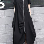 Handmade black asymmetric cotton Long Shirts zippered long summer Dress
