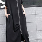 Handmade black asymmetric cotton Long Shirts zippered long summer Dress