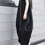Handmade black asymmetric cotton Long Shirts zippered long summer Dress